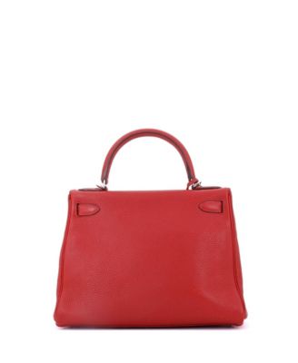 Kelly 28 Handbag Red Togo with Palladium Hardware