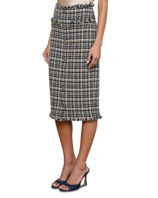 Jia Crop Jacket & Tai Metallic Plaid Button Front Midi Skirt
