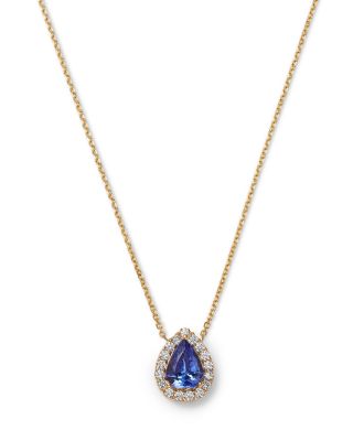 Tanzanite & Diamond Pear Halo Pendant Necklace in 14K Yellow Gold