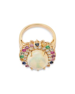 Opal, Multi Gemstone & Diamond Statement Halo Ring in 14K Yellow Gold