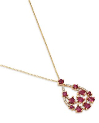 Ruby & Diamond Pendant Necklace in 14K Yellow Gold