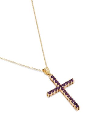Amethyst Cross Pendant Necklace in 14K Yellow Gold, 16-18"
