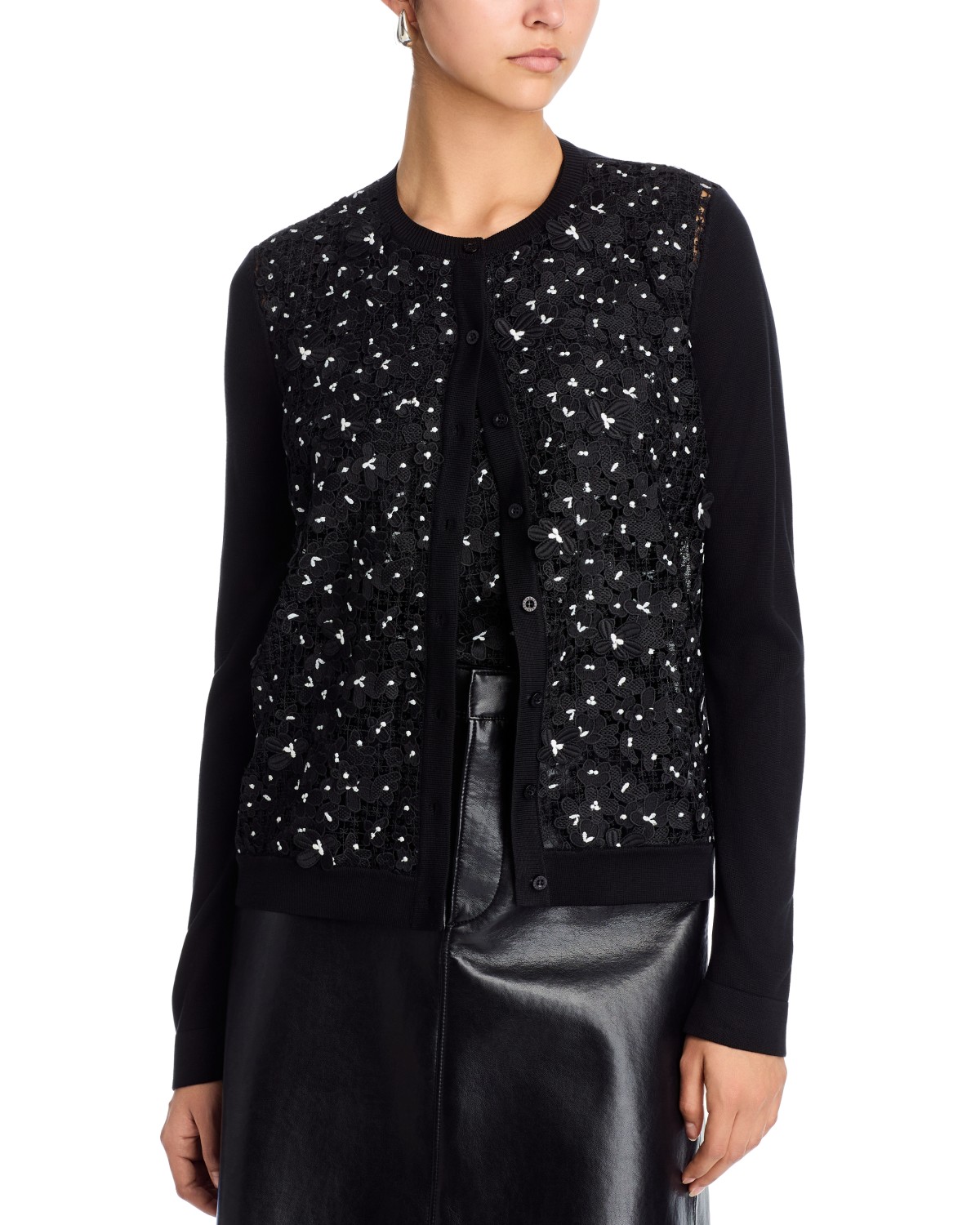 Oscar De La Renta Oscar de la Renta Crewneck Cardigan Sweater in Balck/ White