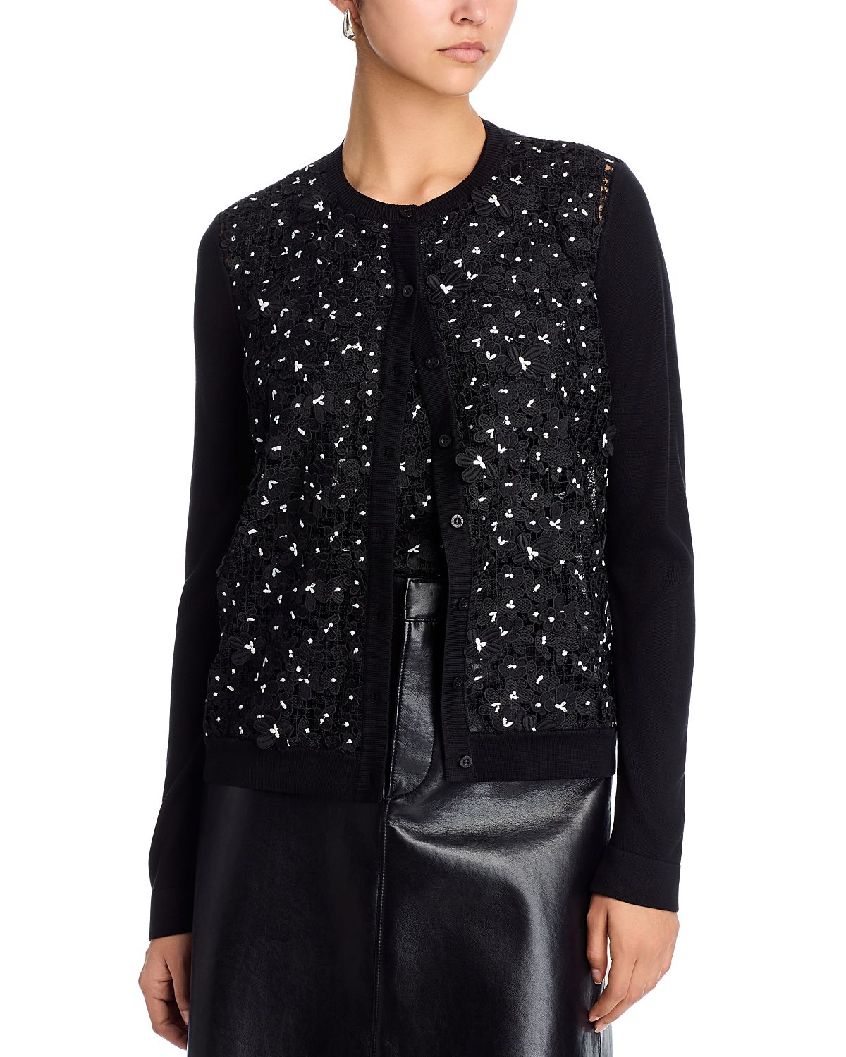 Oscar de la Renta Crewneck Cardigan Sweater