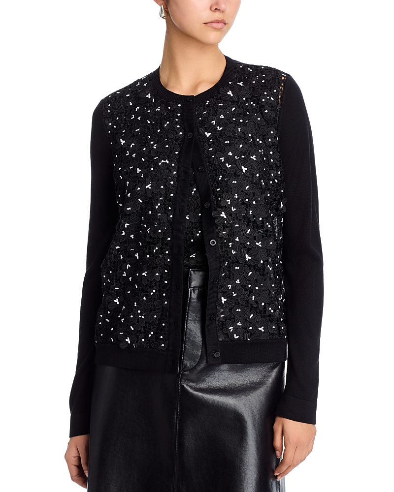 Oscar De La Renta Crewneck Cardigan Sweater In Black