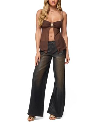  Reeve Split Front Sheer Mesh Top