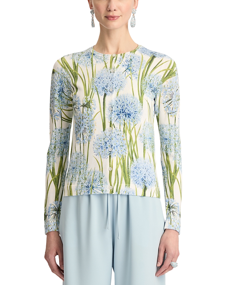 Oscar De La Renta Printed Allium Long Sleeve Cardigan In Multi