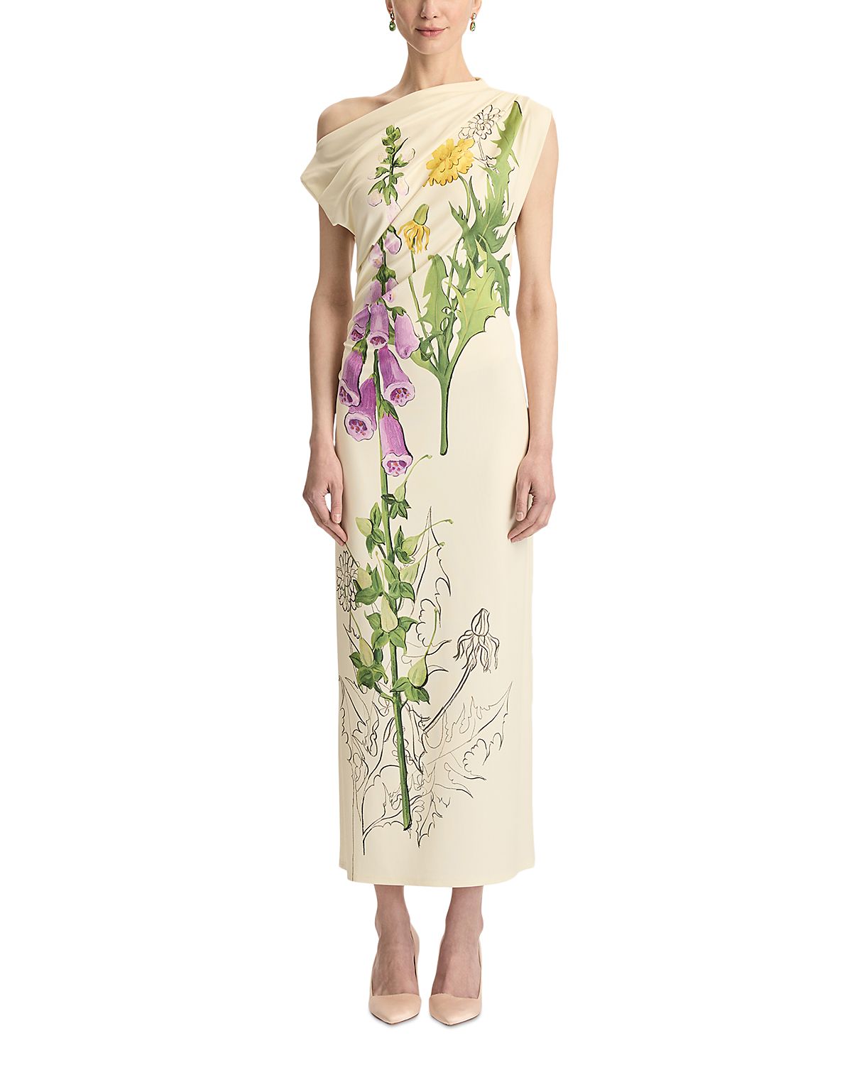 Oscar de la Renta Foxglove Print Drape Jersey Dress