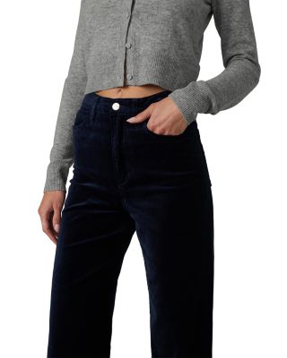 The Mia High Rise Wide Leg Velveteen Jeans in Maritime Blue