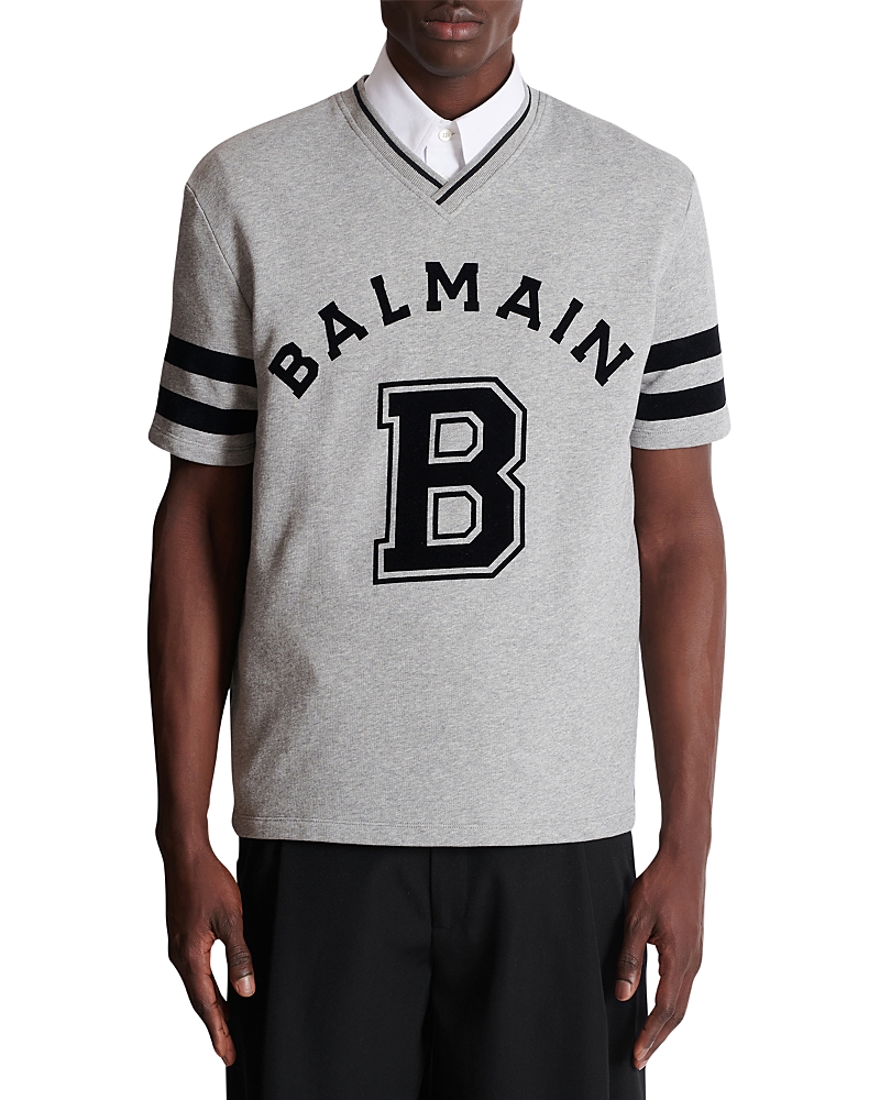 Balmain V-neck Sport Graphic Tee In Gray