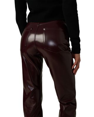 The Patent High Rise Faux Leather Jeans in Bordeaux