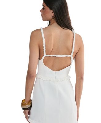 Ruched Strap Ruffle Tailored Mini Dress