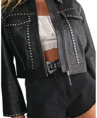 Leather Studded Cropped Jacket