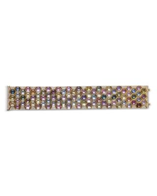 18K Yellow Gold Honeycomb Rainbow Sapphire & Diamond Pav&eacute; Cuff Bracelet
