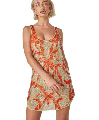 Retro Lace Curved Hem Mini Dress