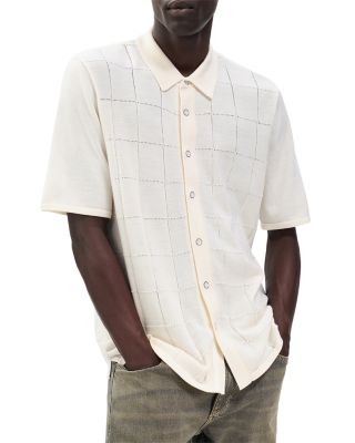 Rag & Bone Dalton Wool Blend Short Sleeve Knit Button-up Shirt In White