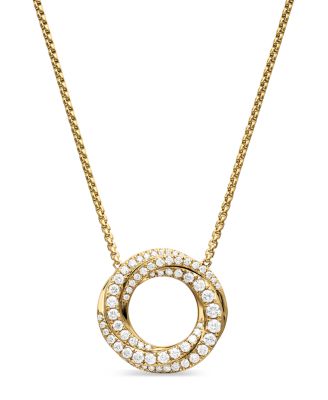 Petite Pav&eacute; Crossover Pendant Necklace in 18K Yellow Gold with Diamonds, 15.5mm
