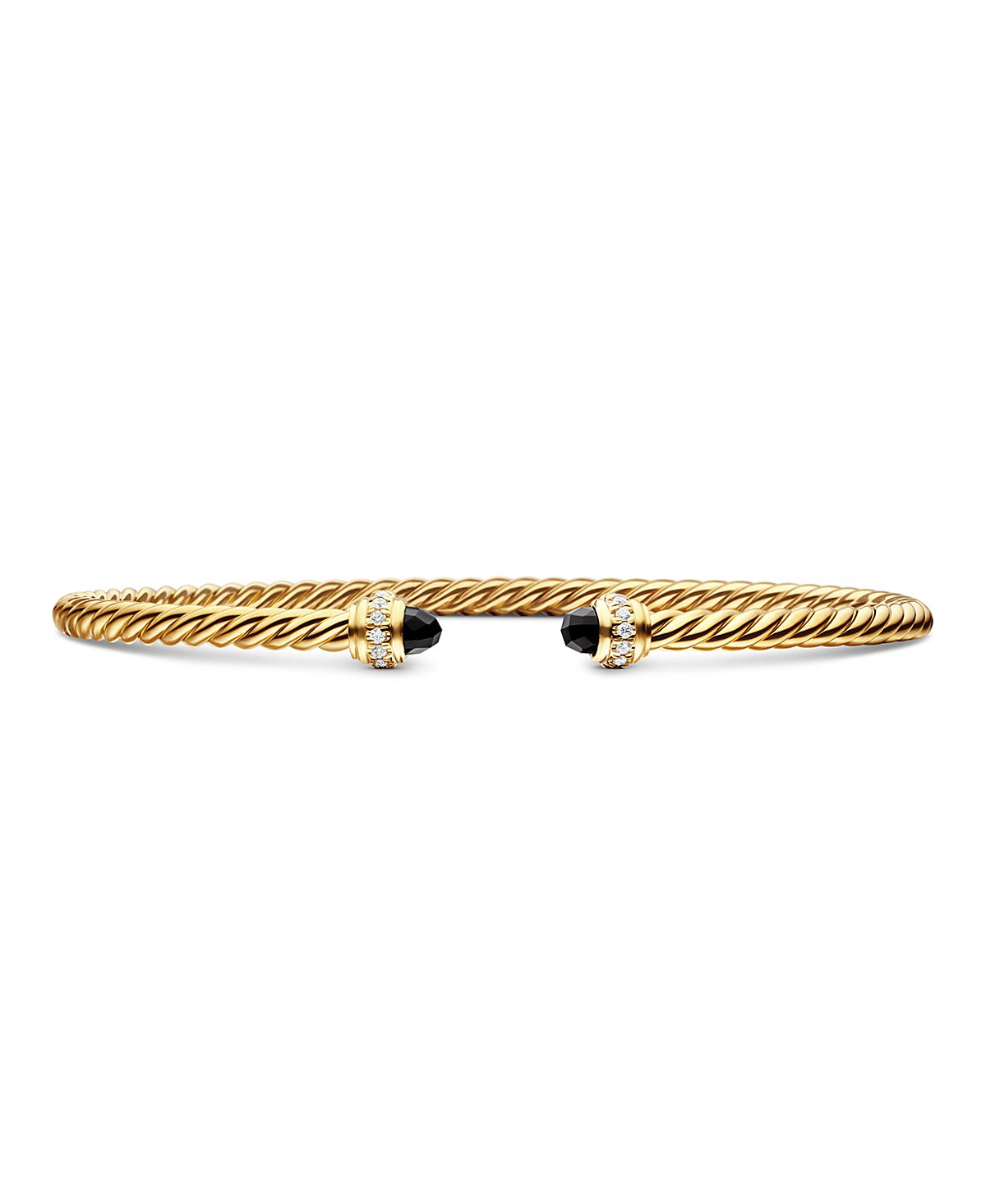 David Yurman 18K Yellow Gold Cable Spira Bracelet with Black Onyx & Diamonds