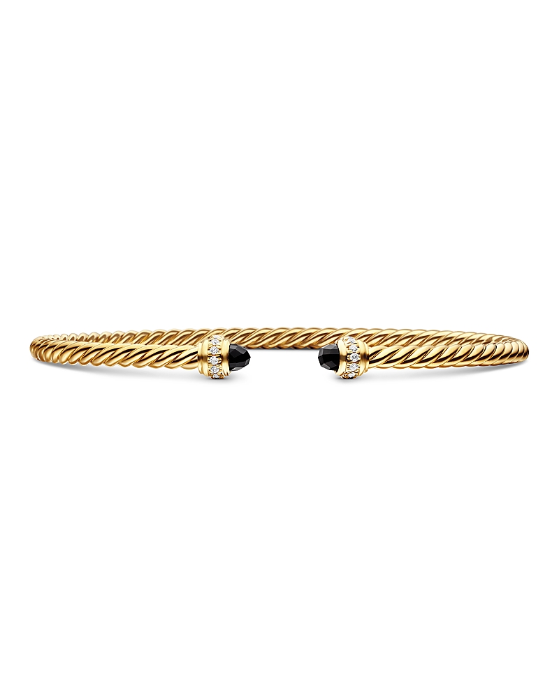David Yurman 18K Yellow Gold Cable Spira Bracelet with Black Onyx & Diamonds