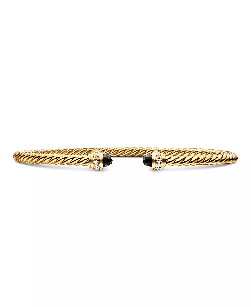 David Yurman 18K Yellow Gold Cable Spira Bracelet with Black Onyx & Diamonds