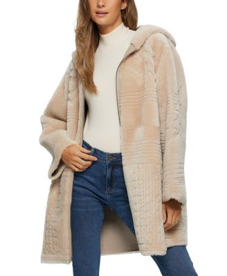 Reversible Shearling Parka Coat with Grooved Pattern