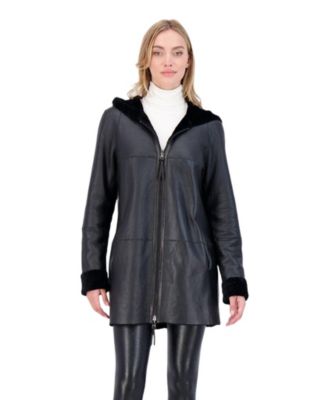 Reversible Shearling Zip Parka Coat