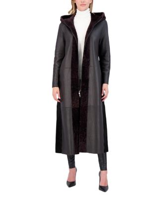 Shearling Zip Parka Coat with Belt