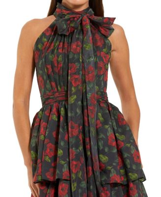  Floral Chiffon Midi Dress with Bow