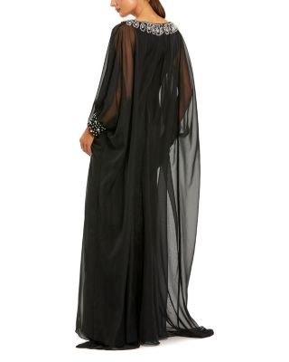  Beaded Chiffon Long Sleeve Kaftan Gown