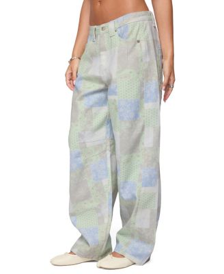  Patchwork Low Rise Baggy Light Rinse Wash Jeans
