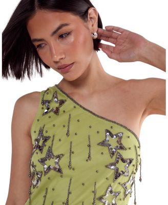 Tassel One Shoulder Sequin Mini Dress