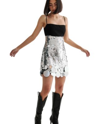 Sequin Disc Hem Sleeveless Mini Dress