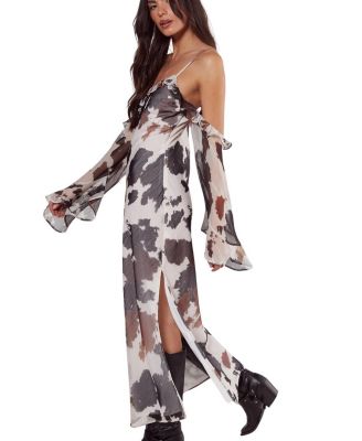 Cold Shoulder Bias Cut Split Maxi Dress