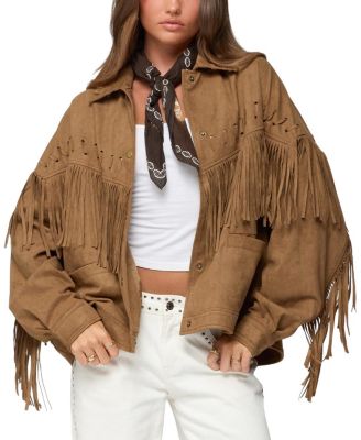  Evonka Fringe Faux Suede Jacket