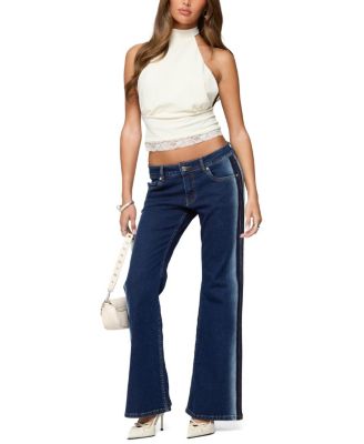  Airbrushed Low Rise Flared Dark Rinse Wash Jeans