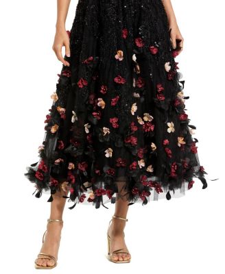  Sleeveless Beaded Midi Dress With 3D Flowers