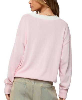  Marie Contrast Lacey V Neck Sweater