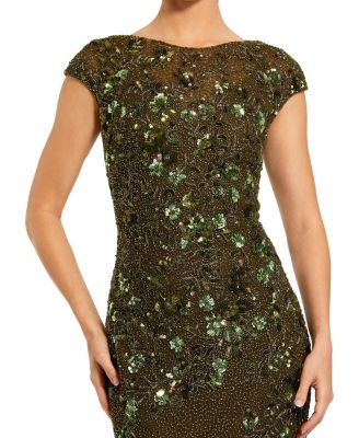  Embellished V Neck Butterfly Sleeve Gown