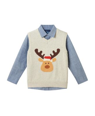 Boys' Winter Moose Sweater Vest, Buttondown, and Pant Set - Little Kid