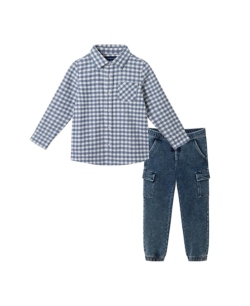 Andy & Evan Kids' Button-up Shirt & Denim Joggers Set In Brown