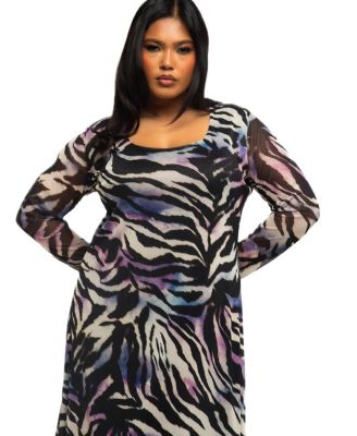 Zebra Print Mesh Midaxi Dress