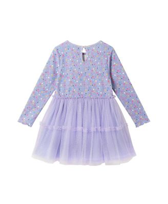 Girls' Rib Knit Tulle Dress with Heart Pocket - Little Kid