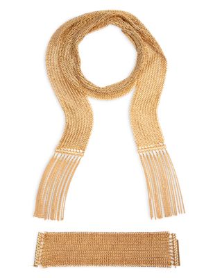 Fringe Chain Mesh Scarf Necklace, 40&amp;quot;