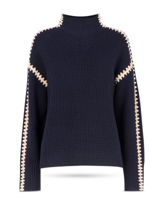 Blanket Stitch Wool Mix Knit Sweater