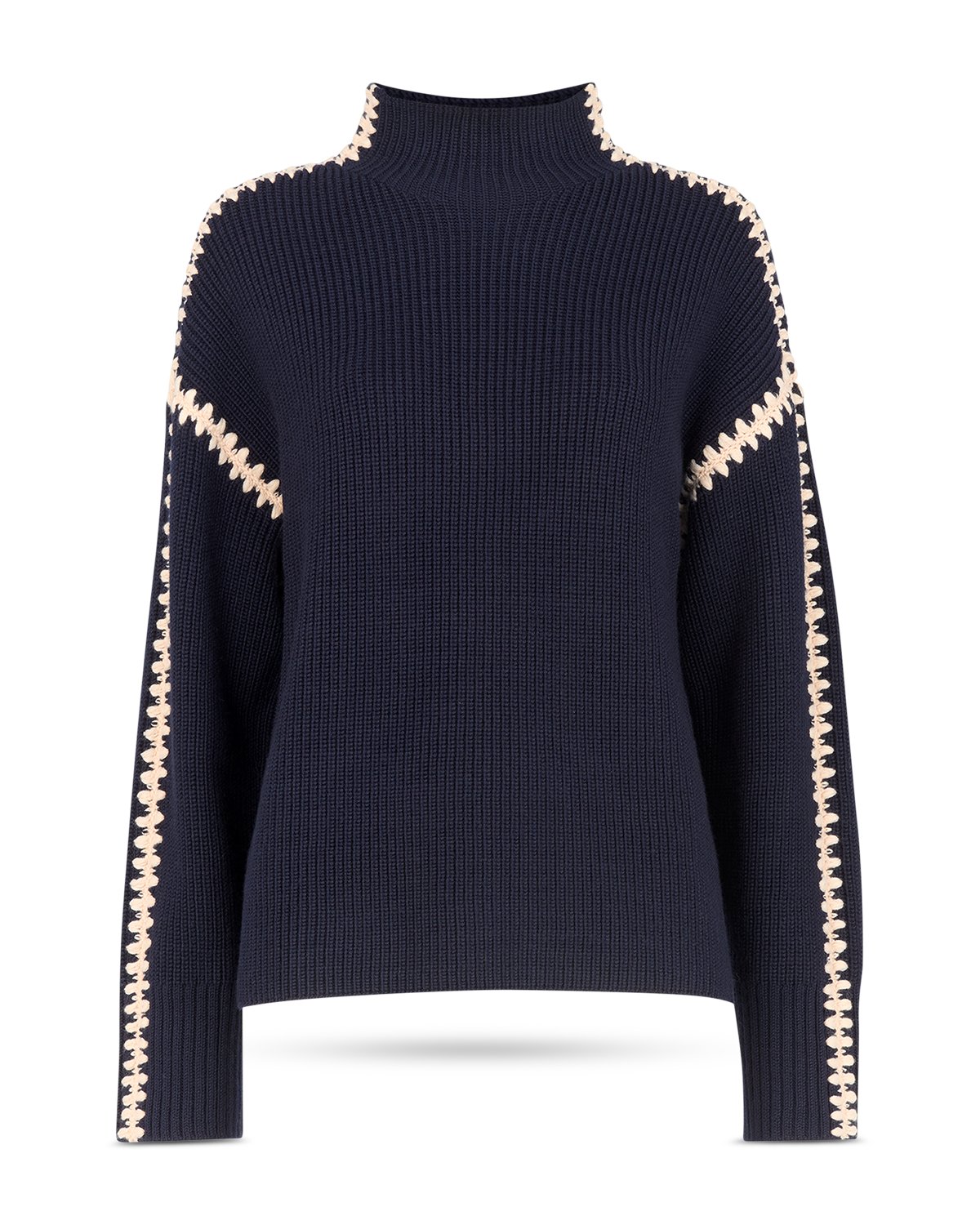Blanket Stitch Wool Mix Knit Sweater