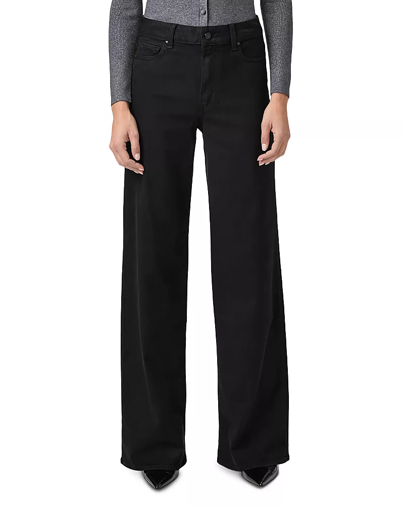 Paige Anessa High Rise Wide Leg Jeans in Black Shadow