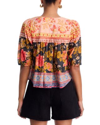 Willow Floral Border Elbow Sleeve Top - Exclusive