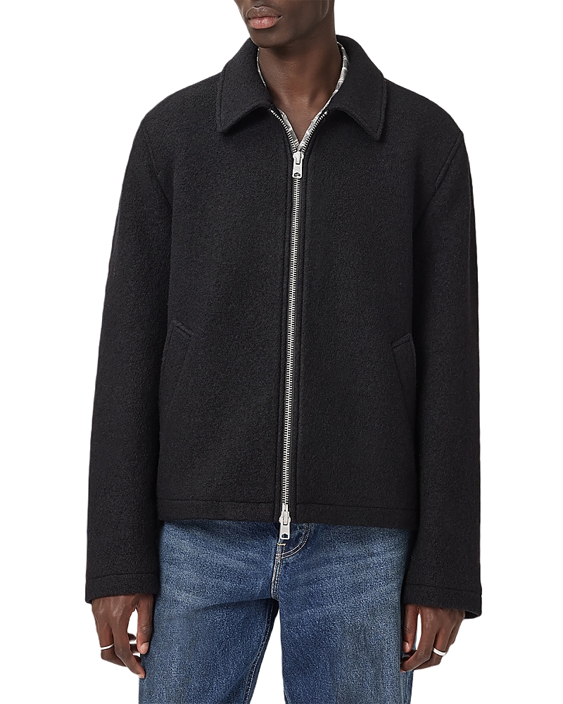 Allsaints Celeste Crop Boiled Wool Jacket In Black