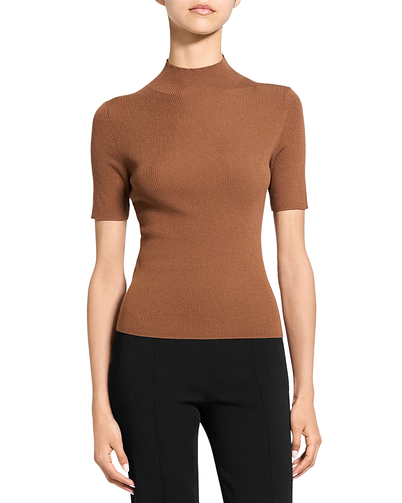 Theory Leenda Short Sleeve Mock Neck Sweater In Brown