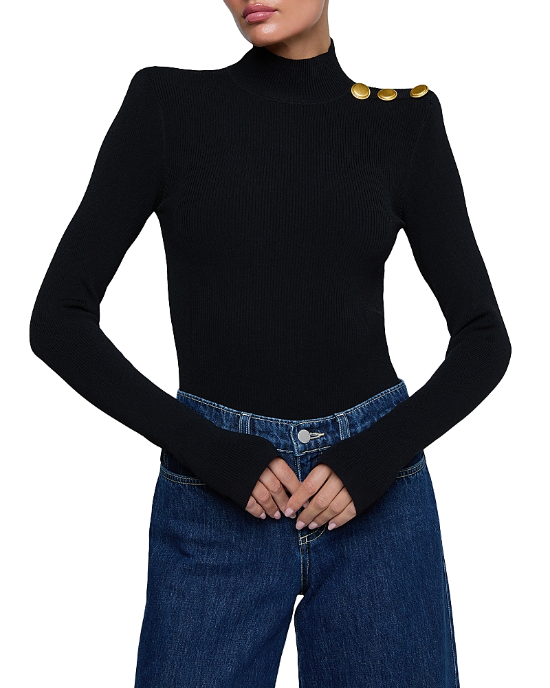 L'agence Jennis Mock Neck Knit Bodysuit In Black